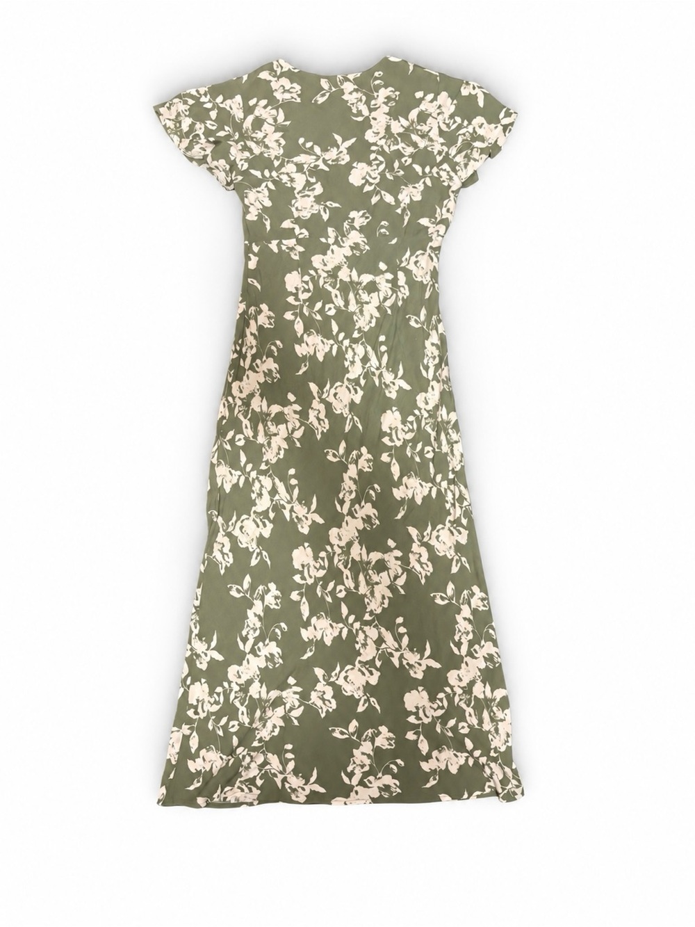Dynamite Olive Green Floral V-Neck Midi Dress Size L